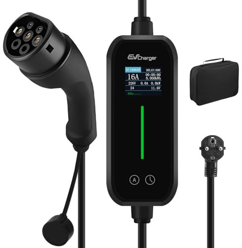 Hexinex Chargeur Voiture Électrique 3,7kW [6m, 6-16A] Type 2 avec Support Mural, Écran LCD, Programmation Horaire, IEC 62196-2, IP67, Compatible pour Tesla Model 3, VW ID.3, BMW i3 et Autres