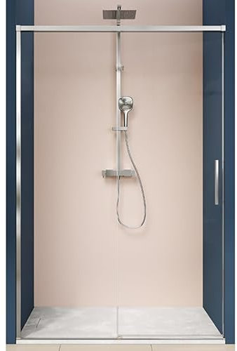 IMPALLI Duschkabine Höhe 210 cm, ausziehbar 167-170 cm, Duschkabine mit Soft-Close, gehärtetes Glas 8 mm, transparent, Antikalk-Profile aus Aluminium (Chrom glänzend 170)