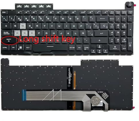 Teclado de portátil para ASUS TUF TUF506 FX506 FX506U FX506IH FX506L FX506LI FA506 FA506Q FA506U FX706 FX706U FX706II FX706LI FA706 con retroiluminación Diseño en español (Tecla de Cambio Largo)