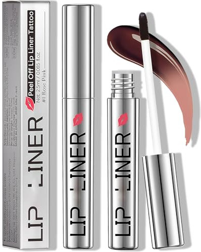 Peel Off Lip Liner Stain, Long-Lasting Lip Stain Peel Off, Matte Tattoo Lips Tint with Waterproof & Transfer-Proof Formula, Easy to Clean & Color (1 Rose Pink)