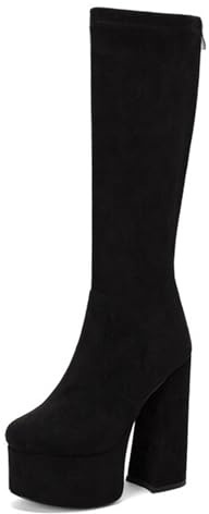 Gueploer Stivali Alti da Donna, Stivali Lunghi in Suede Elasticizzati con Piattaforma E Tacco Largo da 15 Cm per L'autunno Quotidiano