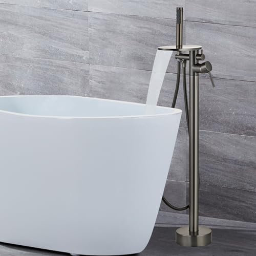 Wasserfall Freistehende Armatur Badewanne mit Brause Einhebel 2 Modus Standarmatur Badewanne 360° Drehbar,grau