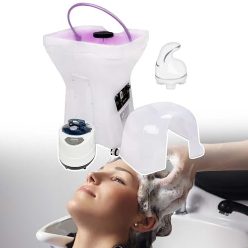 HCAUYNN Spa De TêTe Japonais à Fumigation Et LuminothéRapie, Silencieux Et Verrouillable roulettes, Circulation d'eau en U, avec Masseur Manuel,FumigationFullSet+HeadMassager