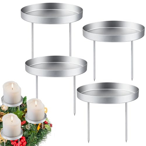Juego de 4 portavelas de metal para Navidad, comunión, velas de vara, corona de Adviento, vela de bautizo, velas de Adviento, con punzón, para bujías y velas cilíndricas, decoración para oficina en