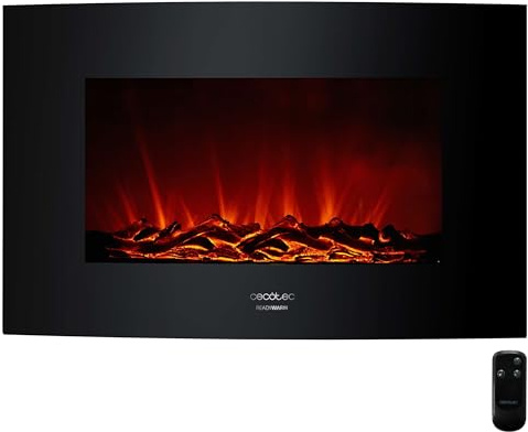Cecotec Elektrokamin Ready Warm 3510 Curved Flames. 35 Zoll, 2000 W, 2 Stufen 1000/2000 W, bis 30 m², Fernbedienung, 2 LED-Flammenstufen, gebogene Front für breiten Blickwinkel