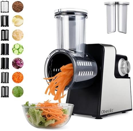 Rallador de queso eléctrico mejorado con 300 W de potencia y 7 cuchillas de acero inoxidable, procesador de alimentos de un botón para cortar, rallar y moler queso, verduras, frutas y frutos secos – f