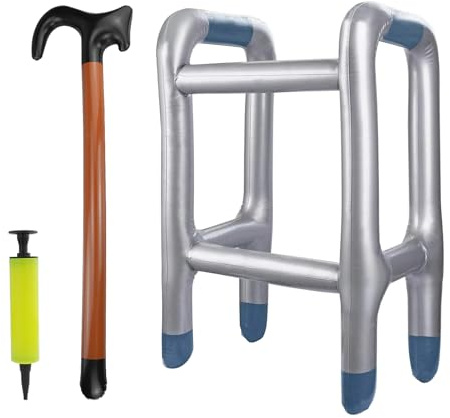 REBECCAGIBSON Aufblasbare Gehhilfe und Aufblasbare Spazierstock,Rollator Aufblasbar,für Karneval Fasching oder Rente Cosplay, Lustiges Geschenk für Geburtstagsstreiche (mit Pumpe)