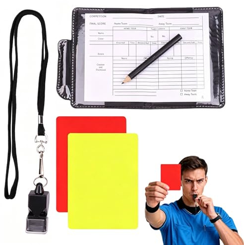 JOVYTH Kit De Árbitro Fútbol 5 Piezas, Silbato De Calidad Con Cordón, Tarjeta Roja Amarilla, Bloc Y Lápiz Para Deporte Escolar, Entrenamiento