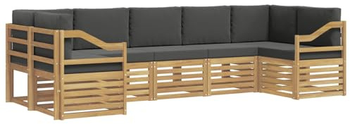 vidaXL Ecksofa Set 7 pcs Weiß und Anthrazit 304 x 126,5 x 73 cm, Akazienholz Sofa für draußen, stylisches Gartenmöbel, modulares Set für Terrasse und Poolbereich