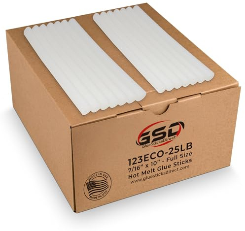 GlueSticksDirect Economy® Full Size Hot Melt Glue Sticks for Glue Gun - Bulk 10in Clear - Great for Art, Craft & Repairs - 7/16 X 10 (Approx 450 Sticks, 25lbs Pack) - Made in USA