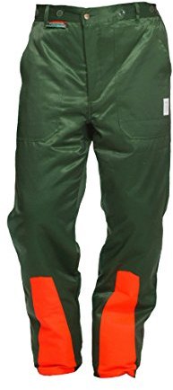 WOODSafe Schnittschutzhose Klasse 1, Forsthose, kwf-geprüft, Bundhose grün/orange mit Hosenträgern, Herren - Waldarbeiterhose mit Schnittschutz Form A, Größe 54