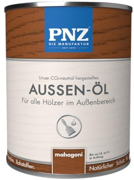 PNZ Außen-Öl | Nachhaltig hergestellt mit regionalen Rohstoffen | Made in Germany | Holzdeck, Holz-Terrasse, Fenster, Türen, Gartenhäuser, Spielgeräte, Gebinde:0.75L, Farbe:mahagoni