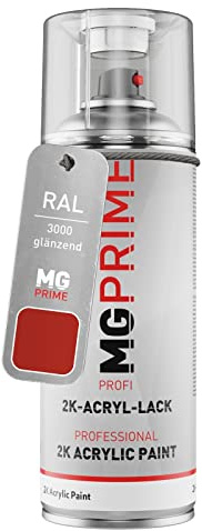 MG PRIME RAL 3000 Feuerrot/Flame red glänzend 2K-Acryl-Lack Spraydose | Sprühdose 400 ml, schnelltrocknend