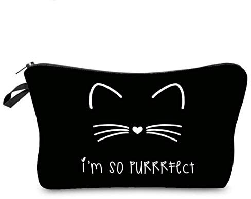 Freesiom Trousse Maquillage Cosmétique Femme Fille Chat Animaux Sac A Main Originale Organiseur Sac Voyage Fourniture Scolaire Kawaii Trousse D'ecole Pas Cher Cadeau (Noir)
