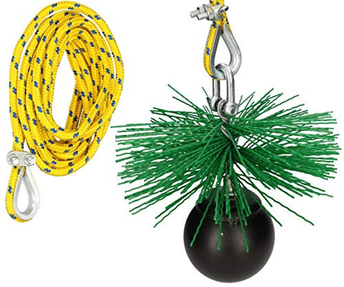 KOTARBAU Schornsteinbesen SET Aus Kunststoff Alle Größen Kaminbesen Plewa Keramik Edelstahl Rohr Zuggewicht Zugseil Rußbesen Kaminbürste Reinigungsset (150 mm, Seillänge - 8 m)