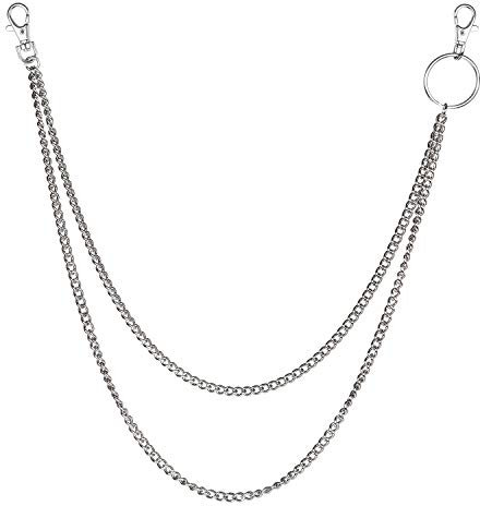 Wisdompro Pants Chain, 2-Layer Hip Hop Punk Chain with 2 Lobster Clasps for Jeans, Trousers and Skirt, for Men and Women