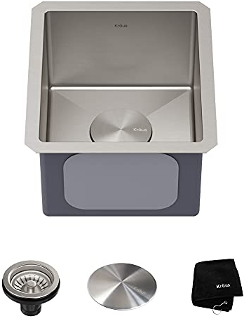 Kraus KHU101-13 Standart PRO Undermount 16 Gauge Stainless Steel Single Bowl Bar Prep Kitchen Sink, 13 Inch