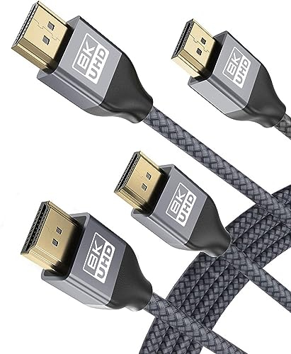 BASESAILOR 8K 60Hz HDMI Cable 1M/2Pack,48Gbps 7680P Ultra High Speed HDMI 2.1 Cord for Apple TV,Roku,Samsung QLED,Sony Playstation PS5,Xbox Series X/S,eARC HDR HDCP 2.2 2.3,2.0 4K 120Hz