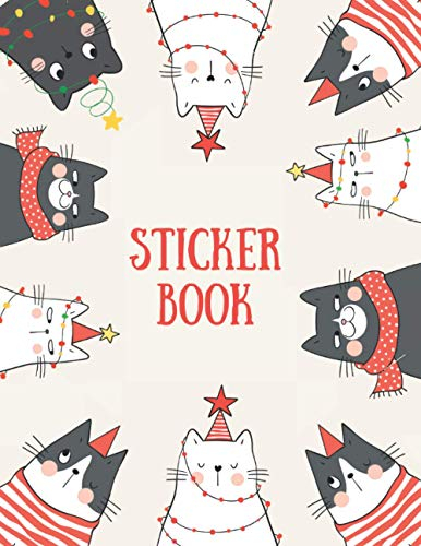 Sticker Book. Blank Sticker Book For Kids Ages 4-8: Christmas Sticker Album For Girls Ages 4-8. Cute Cat Pattern