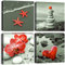 Artscope 4 Teilig Leinwandbilder mit Seaside Rot Motiv Kunstdruck - Moderne Wandbild für Badezimmer Wohnzimmer Wanddekoration - 30 x 30 cm