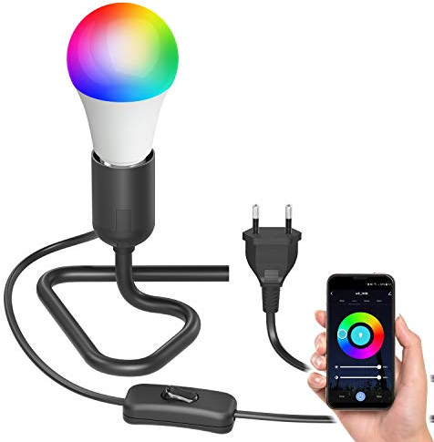 ledscom.de Tischlampe TRIN mit E27 Lampen-Fassung, schwarz, Stecker, Schalter inkl. Smart Home RGBW LED Lampe, 8,89W, 892lm