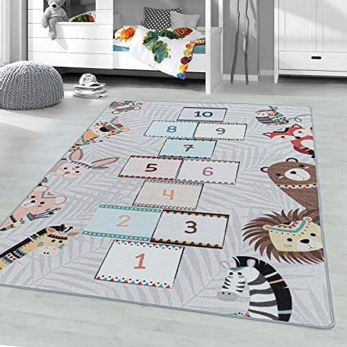 Ayyildiz Kinderteppich Spielteppich Hüpfkästchen Straßen Grau, rechteckig, Höhe 8 mm, Kurzflor, Größe:100 x 150 cm, Farbe:Grau