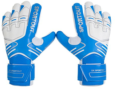 Sportout Torwarthandschuhe, Fußballhandschuhe mit Fingersave, Torwarthandschuhe Kinder,Herren mit rutschfeste 4mm Latex, Torwart Handschuhe für Kinder, Erwachsene und Jugendliche (Blue, 7)
