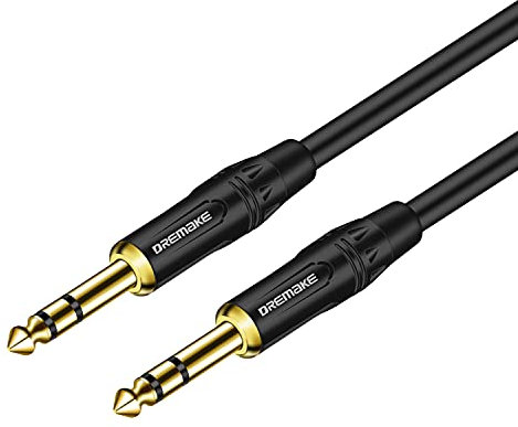DREMAKE 6FT 6.35mm/6.5mm Balanced Audio Cable TRS 1/4 Inch to 1/4 Inch Guitar Instrument Cable, 6.35mm to Quarter Inch Speaker Cable for Studio Monitors, Mixers, Audio Interface, Stereo Headphone AMP