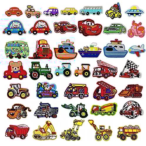 Woohome Patches zum Aufbügeln Bagger, Rennwagen, Feuerwehrauto, Auto Patch Sticker, 40 Stück Applique Flicken Patches für Kleidung Blumen Aufnäher Applikation Flicken Patches für DIY T-Shirt Jeans