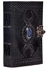 3 Moon Blue Lapiz geprägtes Vintage-Leder-Tagebuch, 240 Seiten, antikes, handgefertigtes Büttenrand, Vintage-Papier, Leder-Skizzenbuch, Zeichen-Tagebuch, tolles Geschenk (12,7 x 17,8 cm, schwarz)