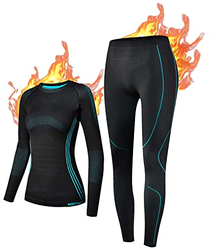 NOOYME Thermounterwäsche Damen Funktionsunterwäsche Damen Warm & Atmungsaktiv Funktionswäsche Damen Thermo Unterwäsche Dame Skiunterwäsche Damen, Schwarz-blau XXL