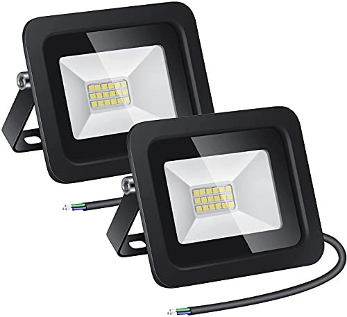 CTWUYOU Projecteur LED Extérieur 10W, 900LM Économie d'énergie Spot Led Extérieur,6500K Blanc Froid,IP68 Étanche,Éclairage de Sécurité pour Jardins, Cours, Couloirs, Garages et Terrasses,Lot de 2