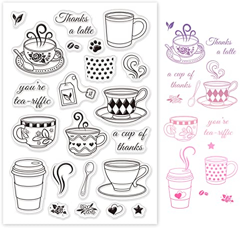 GLOBLELAND Nachmittagstee Silikonstempel Kaffee Teetasse Silikonstempel Transparentes Stempel Siegel Klare Stempel für Kartenherstellung Dekoration und DIY Scrapbooking Dekor