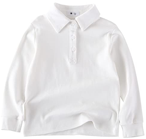 BINIDUCKLING Boys Girls Long Sleeve School Polo Shirt Plain School Uniform Ages 2-8 Years