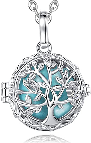 AEONSLOVE Collier Femme Enceinte Collier Bola Grossesse pour Maman Future Pendentif Arbre de la Vie Cage avec Boule Sonore Joujou de Bébé, Cadeau de Noël Naissance, Chaîne 114cm