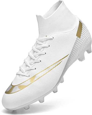 GOGOUP Fußballschuhe Herren High Top Spikes Jungen Fussballschuhe Outdoor Athletics Trainingsschuhe Professionelle Sport Fußball Stiefel 1-Weiß 44 EU