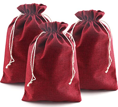 DAHI Jutesäckchen 12 STK Adventskalender Säckchen Geschenke 20x30cm für Hochzeit Verlobung Adventskalender (rot)