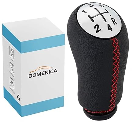 DOMENICA 5 Velocidades Pomo Palanca de Cambios Cuero Compatible de Renault Clio 3 Clio 4 Megane 2 Scenic 2 Laguna 2 Dacia Modus Kangoo (Rojo)