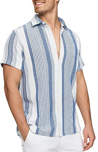 Indicode Herren INCosby Kurzarmhemd mit Button-Down-Kragen | Herrenhemd gestreift Kurzarm Hemd Surf, S