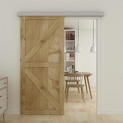 JUBEST 6FT Sliding Barn Door Hardware Kit, Aluminium Alloy Box Rail Hidden Sliding Door Hardware, Low Clearance Sliding Door Track for Interior Single Wooden Door