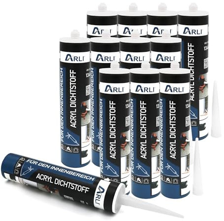 12x ARLI Acryl Dichtstoff 310ml weiß Universal Bauacryl Fugenfüller Fugendichtmasse überstreichbar für Fugen Risse Putz Beton Holz Wand & Decke Dichtmasse (12 Kartuschen)