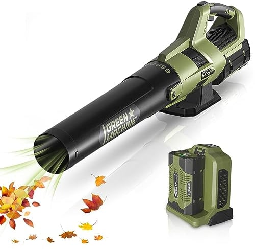 Soffiatore a batteria Green Machine 62V 4Ah, potente motore brushless, regolazione della velocità a 8 marce, volume d'aria massimo 655 cfm, per cortile, prato, giardino, ecc
