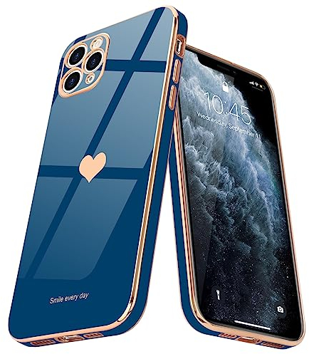 Teageo Kompatibel mit iPhone 11 Pro Hülle, Süße Herzmuster Mädchen Handyhülle Luxuriös Galvanisierte Weich TPU Kameraschutz Stoßfest Schutzhülle Phone Case für iPhone 11 Pro, Marine Blau