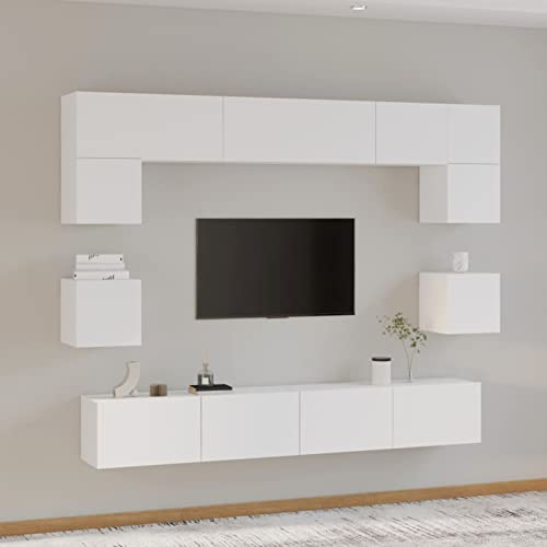 ZEYUAN 8-TLG. TV-Schrank-Set, Wohnwand Wohnzimmer, Jugendzimmer Komplett Set, Tv-möbel & Phonomöbel, Schrankwand Wohnzimmer, Weiß Holzwerkstoff