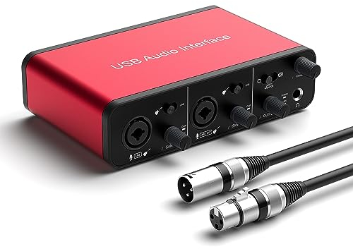 USB Audio Interface 2i2 Audio Interface Mikrofon Vorverstärker mit 48V Phantomspeisung 24 Bit Unterstützung Smartphone/Tablet/Computer und andere Geräte Aufnahme mit 1,8 m XLR-Kabel (keine DAW