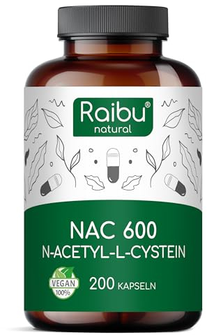 Raibu NAC 600 Kapseln hochdosiert (200 Kapseln x 600mg) I NAC Acetyl L-Cystein in bester Qualität ohne Zusätze in Deutschland produziert