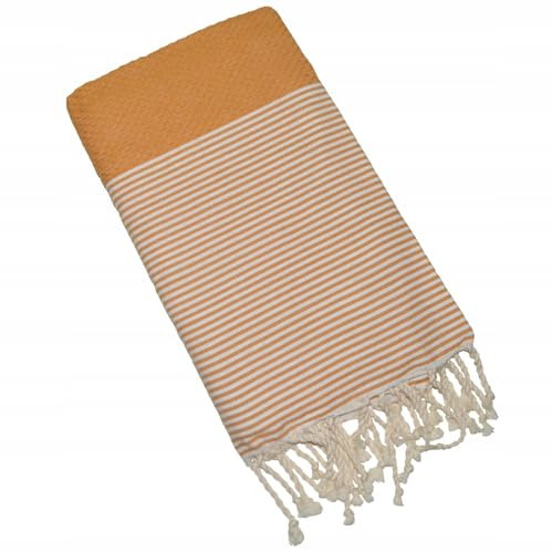 Pawakabano Fouta Hamamtuch Saunatuch Strandtuch Baumwolltuch Badetuch Baumwolle Wabenmuster ca. 200x100 cm (Senf)