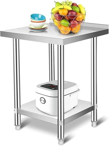 HUOLE Chariot de ServiceDesserte, Table de Travail pour Préparation de Cuisine d'Aliment Table De Travail INOX Adossée Cuisine Rangement Mobile Plateau