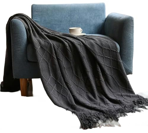 MdybF Coperta Coperta A Maglia A Colori Solidi Coperte In Rilievo In Rilievo Decorativo Per Il Lancio Del Divano-Cl Grigio Scuro-127X172Cm