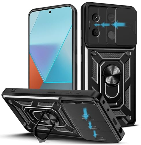 Loyhee Hülle für Xiaomi Redmi Note 13 Pro 5G / Poco X6 5G, Kameraschutz Handyhülle mit 360 Grad Ring Ständer Weich TPU Bumper Stoßfest + Hart PC Rückseite Kratzfest Tough Armor Schutzhülle - Schwarz